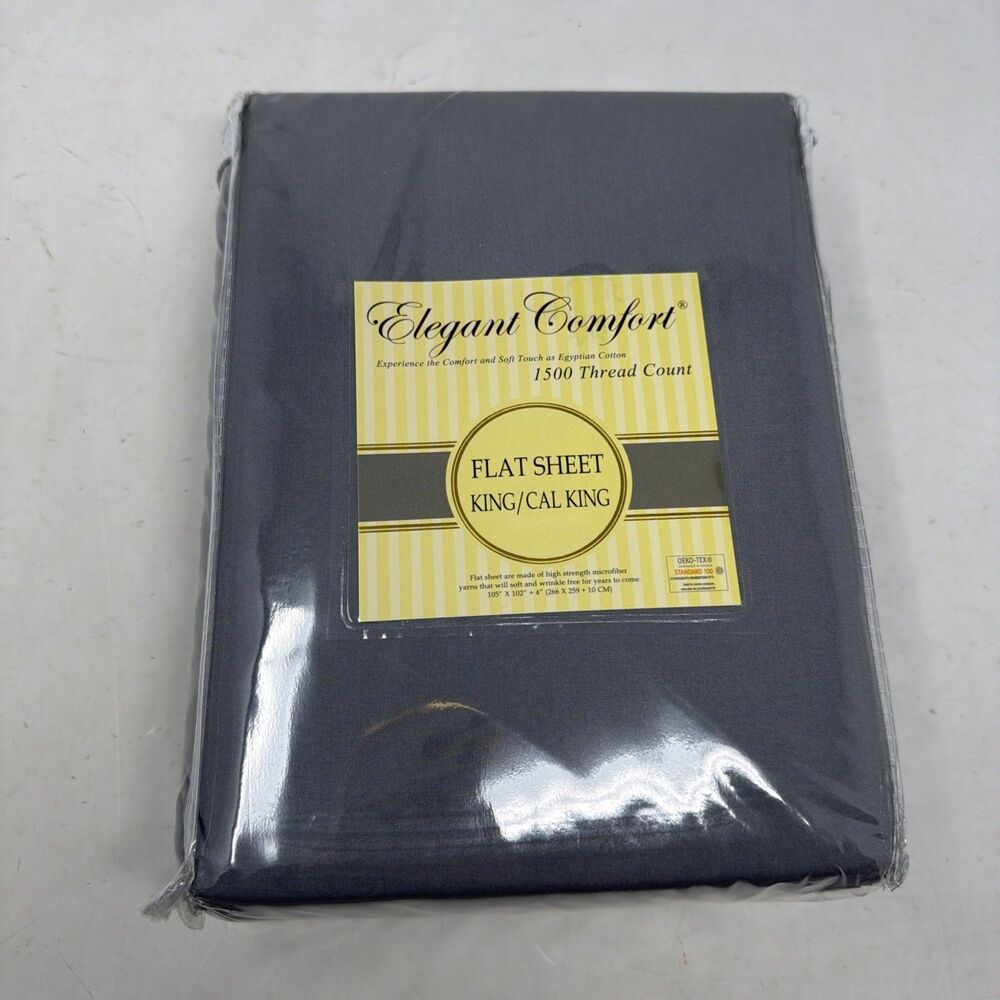 Elegant Comfort King Cal King Flat Sheet Gray 1500 Thread Count Microfiber NEW